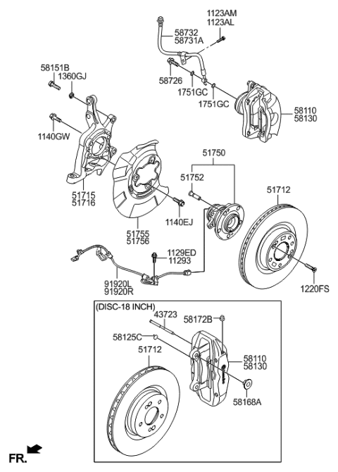2016 Hyundai Genesis Coupe Front Wheel Hub Assembly Diagram for 51750-2M000