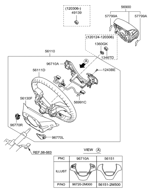 2012 Hyundai Genesis Coupe Steering Wheel Assembly Diagram for 56100-2M820-9P