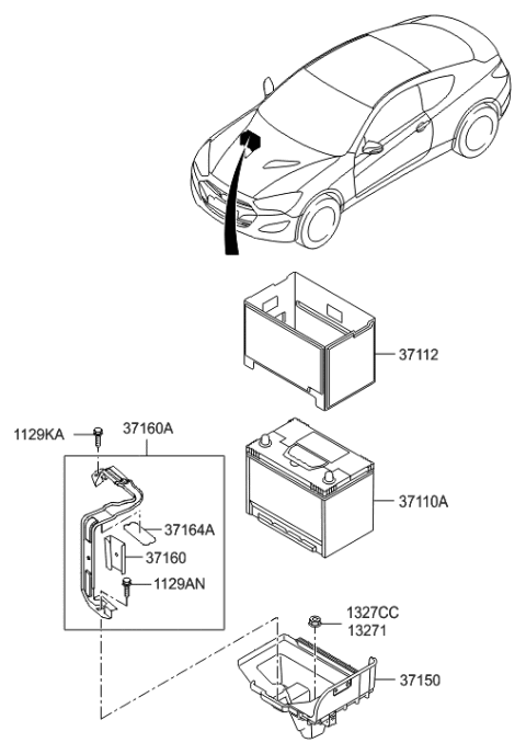 2016 Hyundai Genesis Coupe Clamp Assembly-Battery Diagram for 37160-2M502