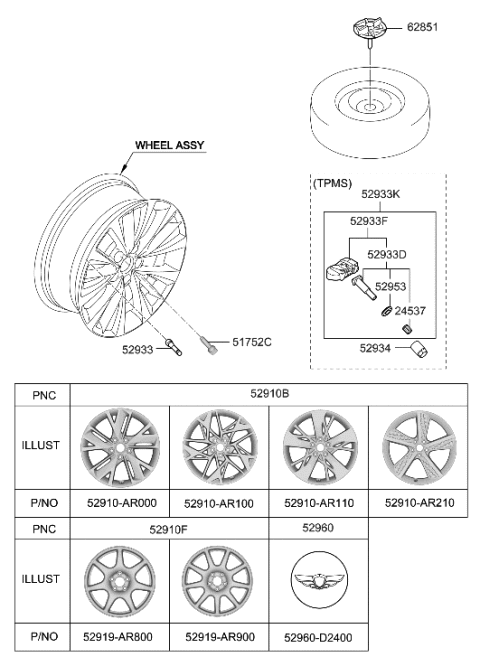 2023 Hyundai Genesis GV70 Wheel & Cap Diagram