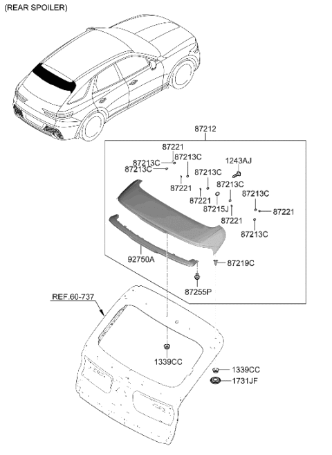 2022 Hyundai Genesis GV70 Roof Garnish & Rear Spoiler Diagram 2