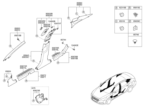 2016 Hyundai Sonata Hybrid Trim Assembly-Cowl Side RH Diagram for 85824-C1000-TRY