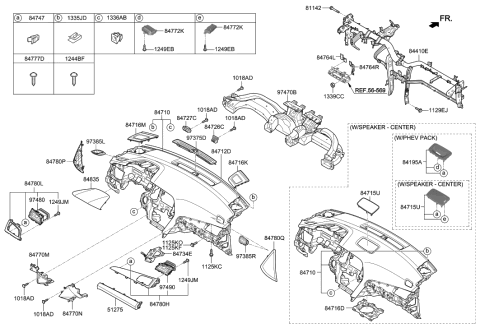 2016 Hyundai Sonata Hybrid Garnish Assembly-Crash Pad Center,RH Diagram for 84795-C1100-XU2