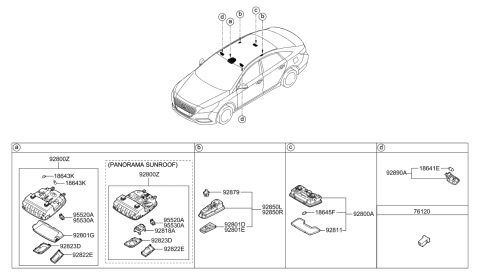2017 Hyundai Sonata Hybrid Lamp Assembly-Vanity Diagram for 92890-3M000-URG