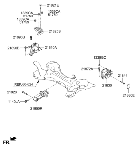 2016 Hyundai Sonata Hybrid Engine & Transaxle Mounting Diagram