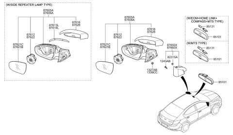 2020 Hyundai Elantra Mirror Assembly-Outside Rear View,RH Diagram for 87620-F2280