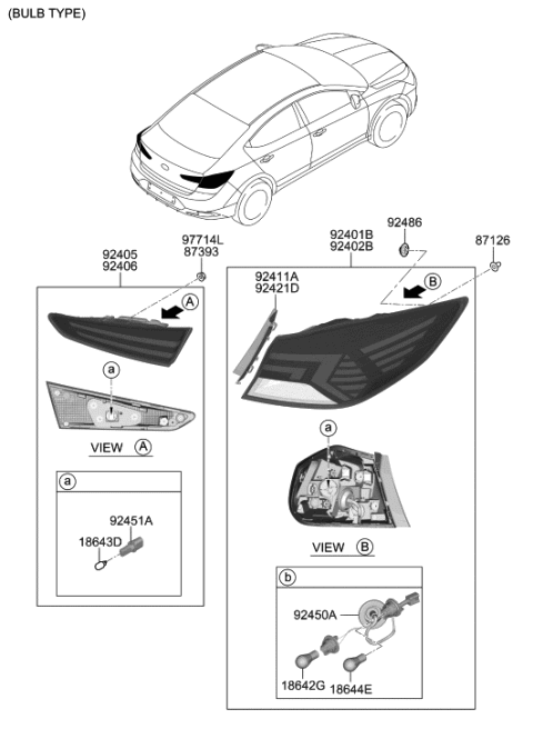 2019 Hyundai Elantra Mounting Clip-Rear Combination Diagram for 92485-A7000