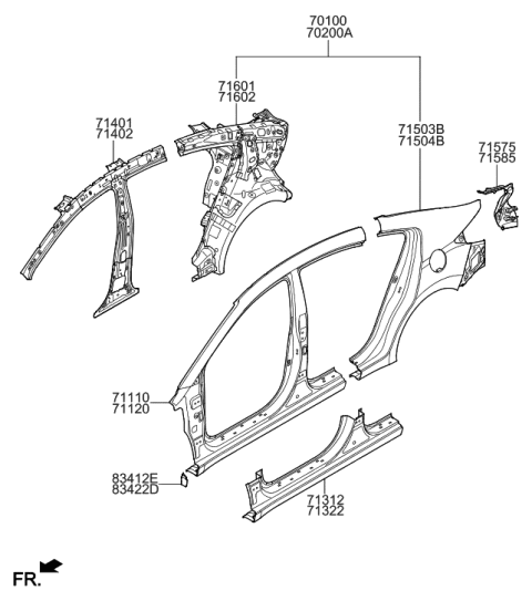 2020 Hyundai Elantra Panel Assembly-Quarter Inner,RH Diagram for 71602-F2000