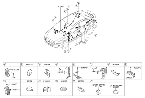 2018 Hyundai Elantra Wiring Assembly-Floor Diagram for 91502-F3450