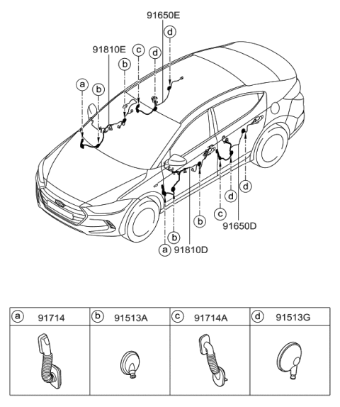 2017 Hyundai Elantra Wiring Assembly-Front Door(Passenger) Diagram for 91600-F3090