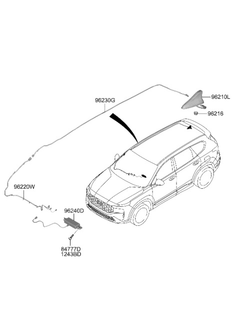 2023 Hyundai Santa Fe Antenna Assembly-Combination Diagram for 96210-S2GA0-T2G
