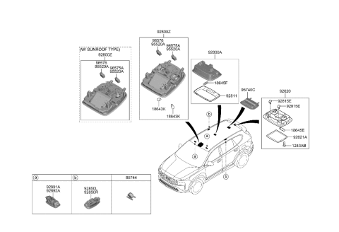 2022 Hyundai Santa Fe Lamp Assembly-Overhead Console Diagram for 92810-S2540-YYU