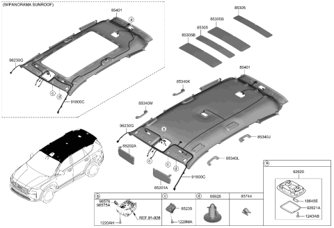 2023 Hyundai Santa Fe Sunvisor & Head Lining Diagram