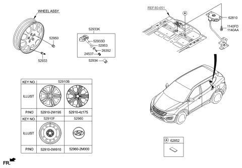 2014 Hyundai Santa Fe Sport Wheel Hub Cap Assembly Diagram for 52960-2M000