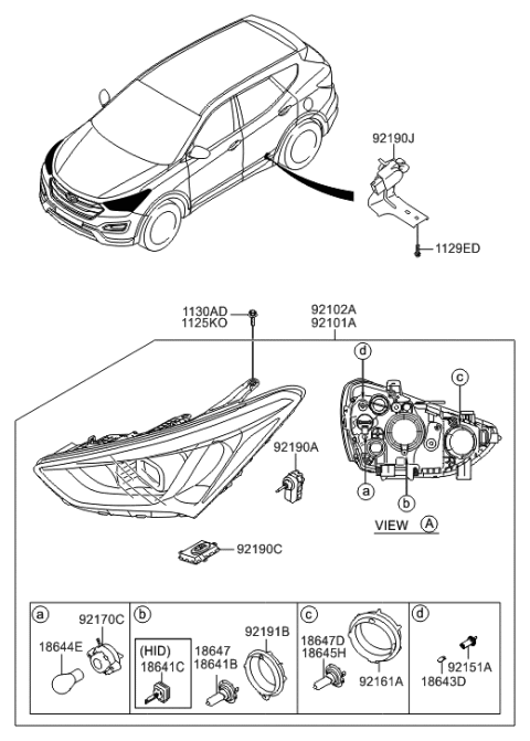 2014 Hyundai Santa Fe Sport Headlamp Assembly, Left Diagram for 92101-4Z100