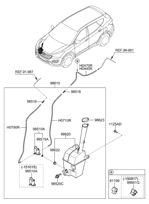 2015 Hyundai Santa Fe Sport Reservoir & Pump Assembly-Washer Diagram for 98610-4Z000
