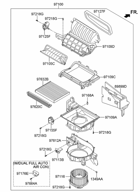2013 Hyundai Santa Fe Sport Motor & Fan Assembly-A/C Blower Diagram for 97113-1U000