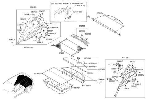 2014 Hyundai Santa Fe Sport Net Assembly-Luggage Floor Diagram for 85720-2W900-RYN