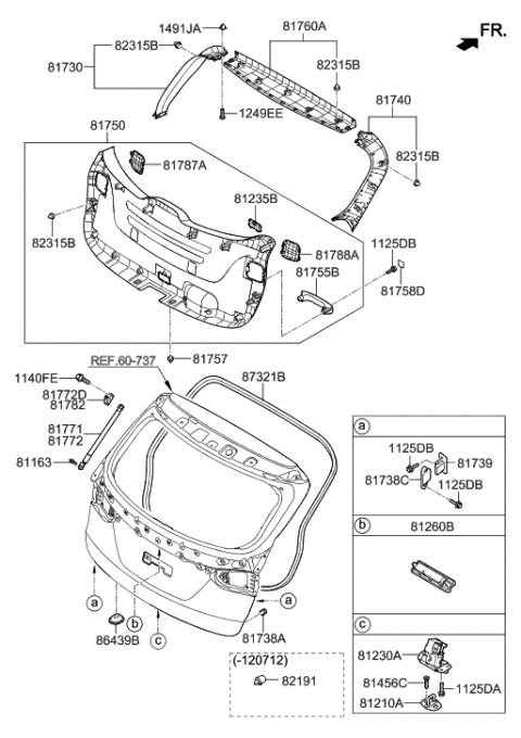 2014 Hyundai Santa Fe Sport LIFTER Assembly-Tail Gate,RH Diagram for 81781-4Z000