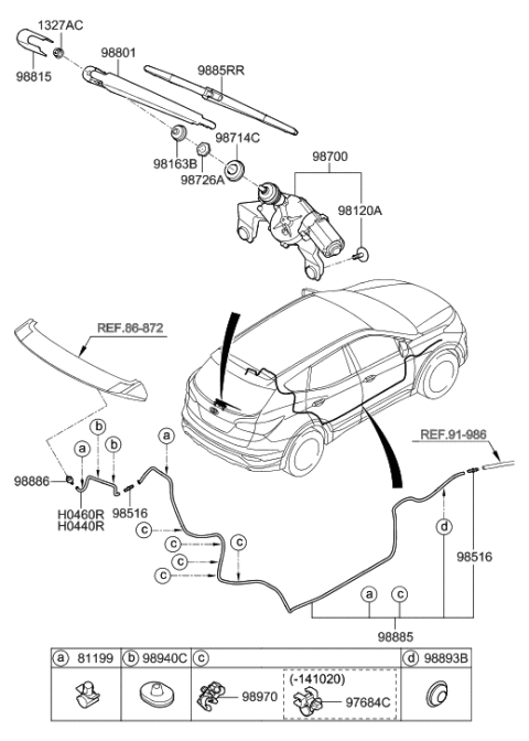 2015 Hyundai Santa Fe Sport Rear Wiper Motor & Linkage Assembly Diagram for 98700-2W000