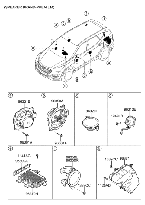 2015 Hyundai Santa Fe Sport Subwoofer Speaker Assembly Diagram for 96380-2W110