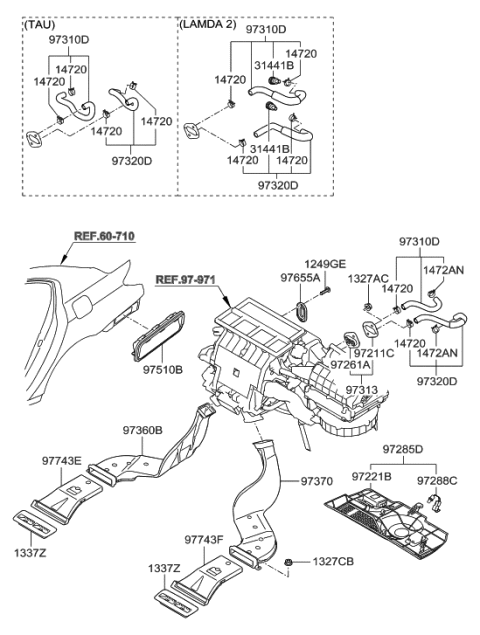 2008 Hyundai Genesis Duct-Rear Heating,LH Diagram for 97360-3M000