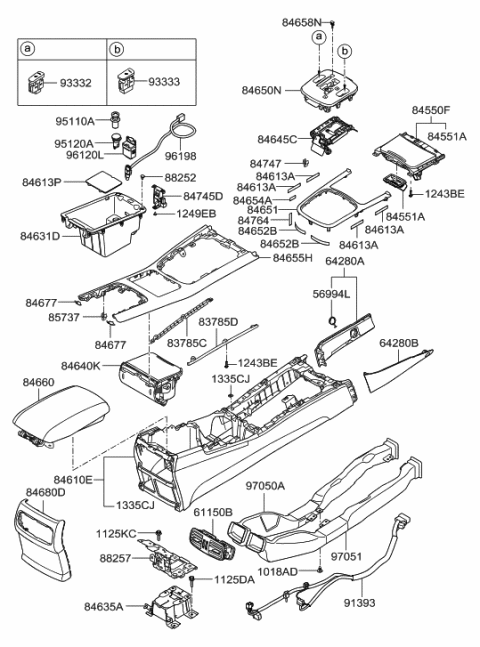 2008 Hyundai Genesis Cup Holder Assembly Diagram for 84670-3M110-RY