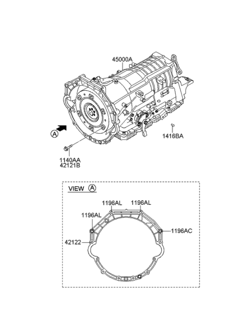 2013 Hyundai Genesis Ata & Torque Converter Assembly Diagram for 45000-4F050