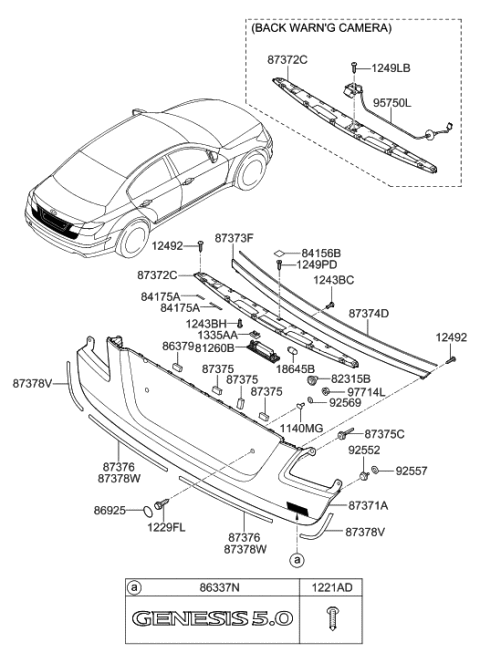 2014 Hyundai Genesis Pad-Back Panel Moulding Diagram for 87376-3M020
