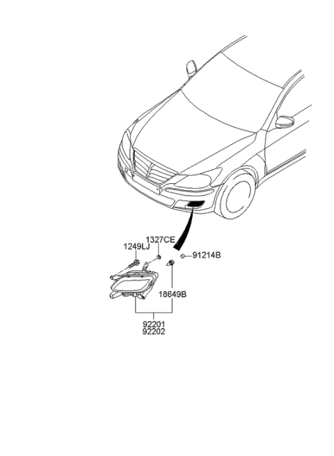 2012 Hyundai Genesis Front Driver Side Fog Light Assembly Diagram for 92201-3M010