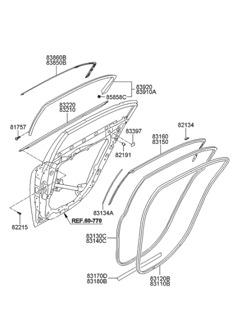 2009 Hyundai Genesis Moulding Assembly-Rear Door Frame,RH Diagram for 83860-3M000