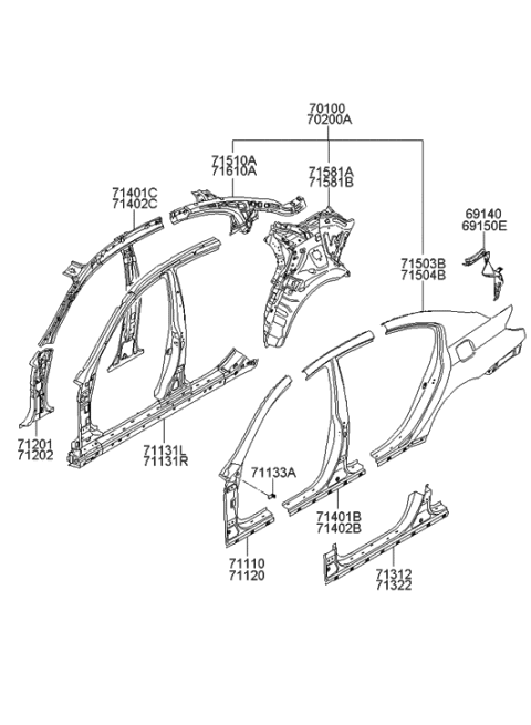 2011 Hyundai Genesis Reinforcement Assembly-Side Outer RH Diagram for 71140-3M000