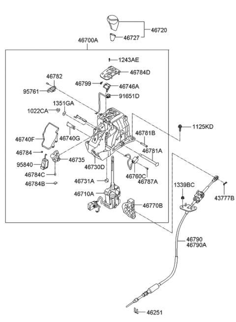 2013 Hyundai Genesis Knob Assembly-Gear Shift Lever Diagram for 46720-3M100-PW2