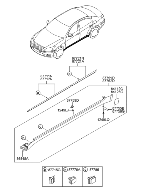 2014 Hyundai Genesis Moulding Assembly-Waist Line Front Door,RH Diagram for 87712-3M010
