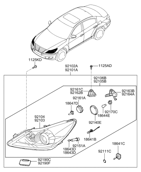 2014 Hyundai Genesis Headlamp Assembly, Right Diagram for 92102-3M285