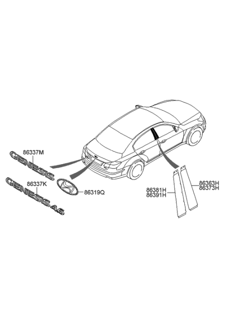 2013 Hyundai Genesis Tape-Rear Door Black Frame Front,RH Diagram for 86391-3M010