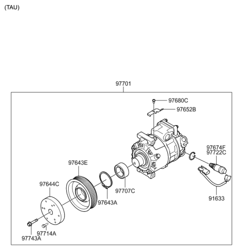 2012 Hyundai Genesis Disc & Hub Assembly-A/C Compressor Diagram for 97644-3M000