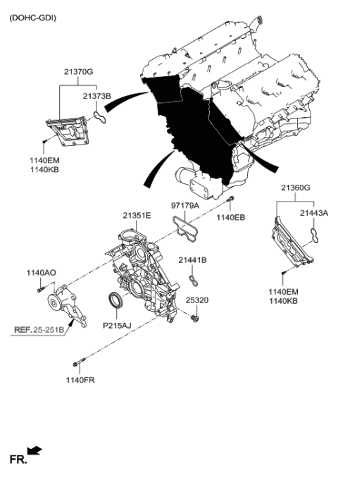 2012 Hyundai Genesis Cover Assembly-Timing Chain Upper Diagram for 21370-3F401