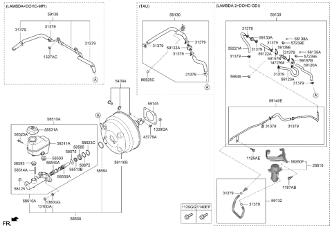2014 Hyundai Genesis Booster & Master Cylinder Assembly Diagram for 58500-3M900