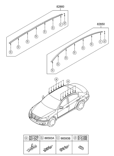 2013 Hyundai Genesis Rear End Piece-Roof Molding,RH Diagram for 87229-3M000