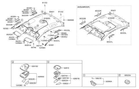 2008 Hyundai Genesis Headlining Assembly Diagram for 85401-3M230-V2