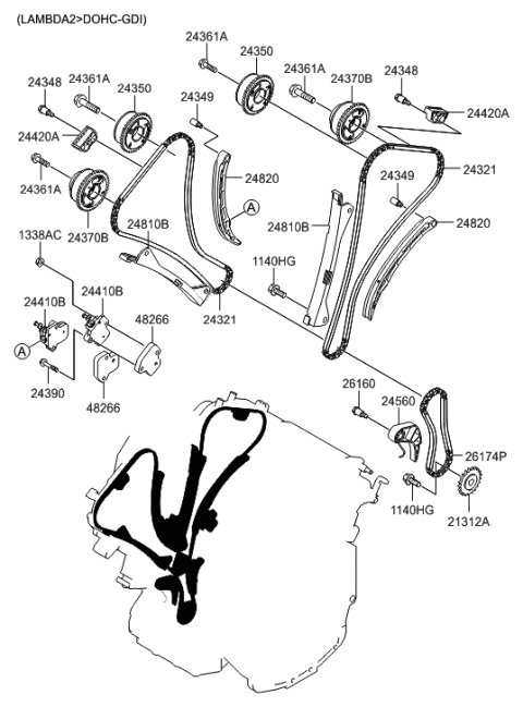 2008 Hyundai Genesis Tensioner Arm Assembly-Timing Diagram for 24820-3CGA0
