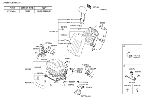 2008 Hyundai Genesis Front Passenger Side Seat Back Covering Diagram for 88460-3M154-RHW