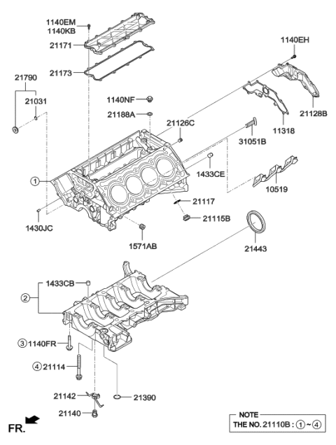 2010 Hyundai Genesis Block Sub Assembly-Cylinder Diagram for 305K3-3FU01
