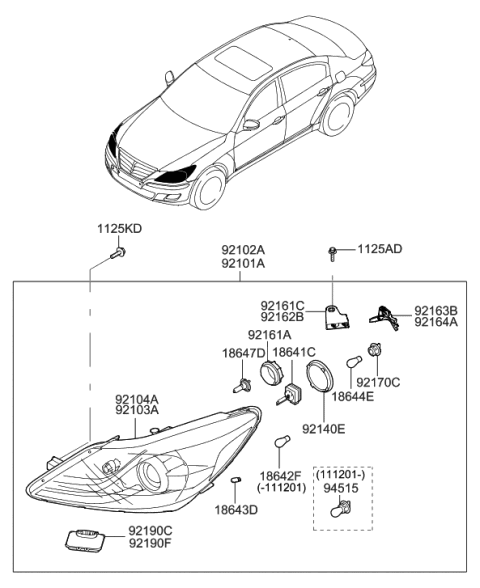 2013 Hyundai Genesis Headlamp Assembly, Right Diagram for 92104-3M340