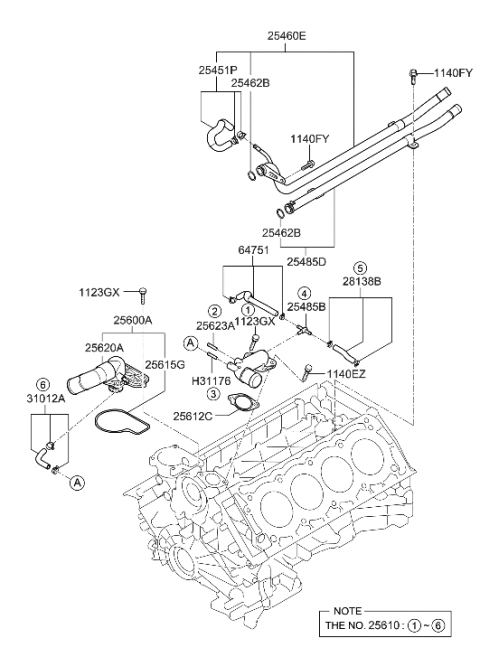 2009 Hyundai Genesis Fitting Assembly-Coolant Outlet Diagram for 25670-3F300