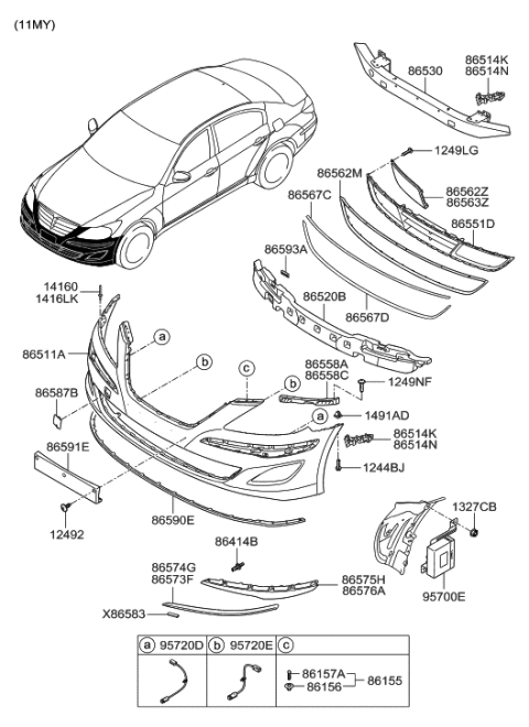 2012 Hyundai Genesis Front Bumper Grille Diagram for 86561-3M000