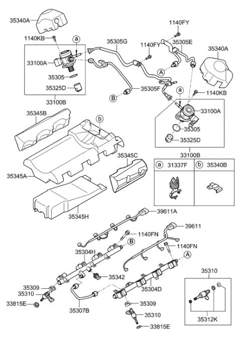 2008 Hyundai Genesis Harness-Injector,RH Diagram for 35341-3C650