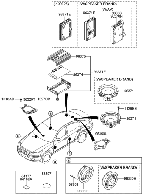 2008 Hyundai Genesis Door Speaker And Protector Assembly, Front Diagram for 96330-3M300