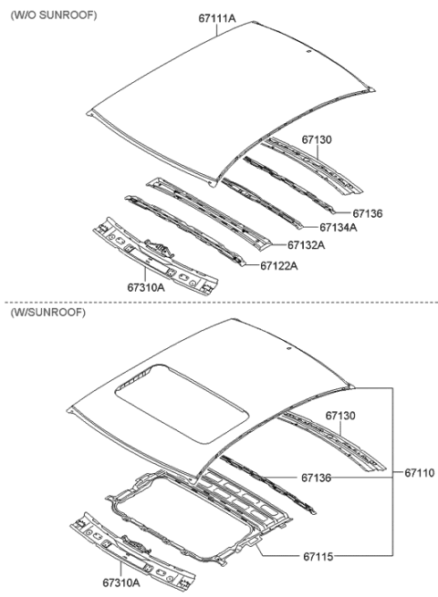 2011 Hyundai Genesis Rail Assembly-Roof Front Diagram for 67121-3M050